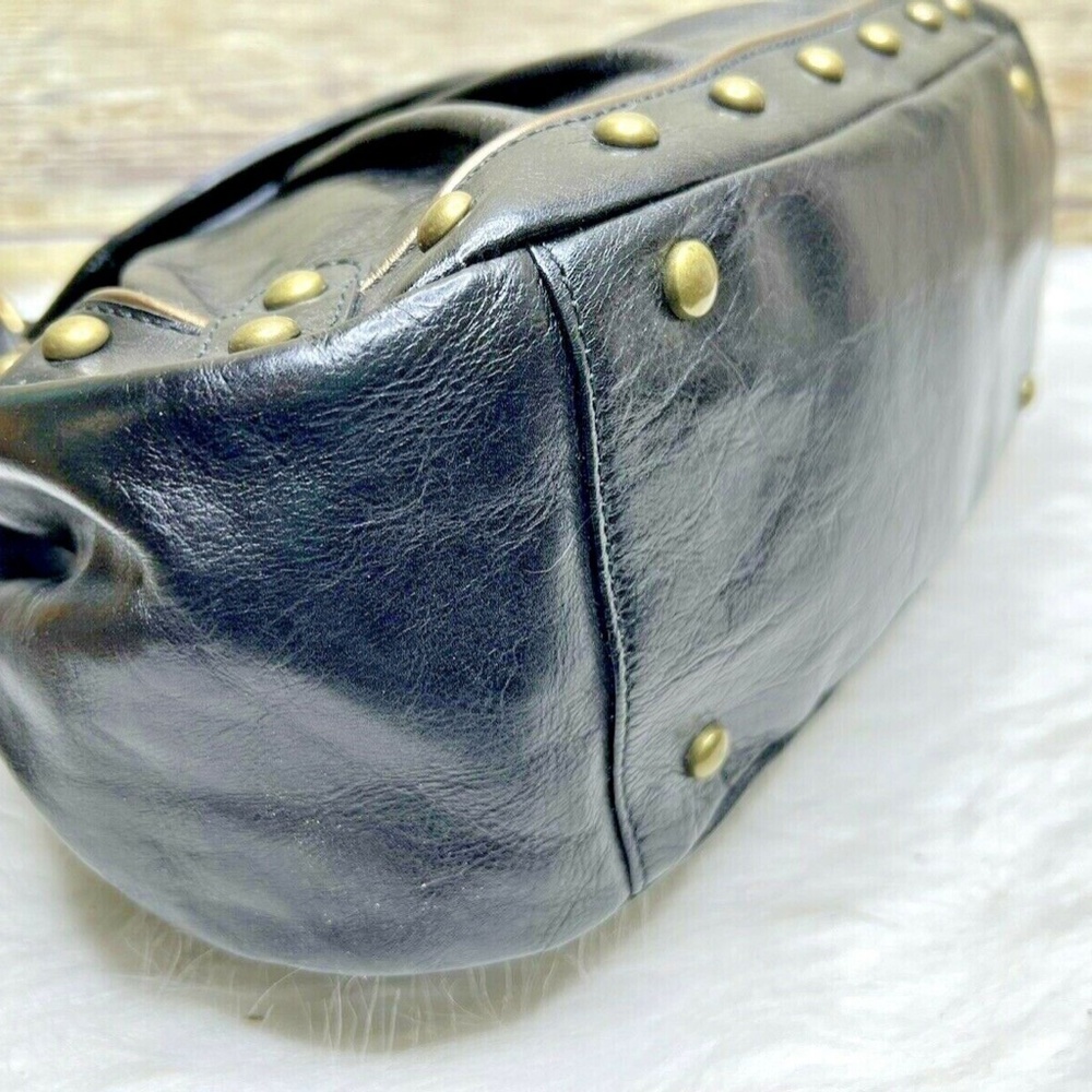 Kate Landry Black Genuine Leather Studded Accent Purse Shoulder Bag Tote - Picture 7 of 11